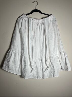 White Tiered Cotton Skirt Elastic Waist Cottagecore Summer Midi L